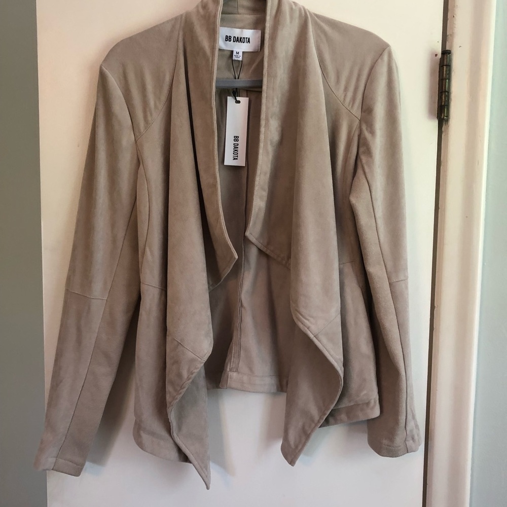 BB Dakota Beige Suede Drape Front Blazer Jacket